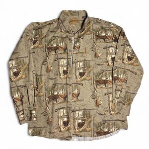 Magellan Men's Large Brown Shirt hunting print button up Outdoor